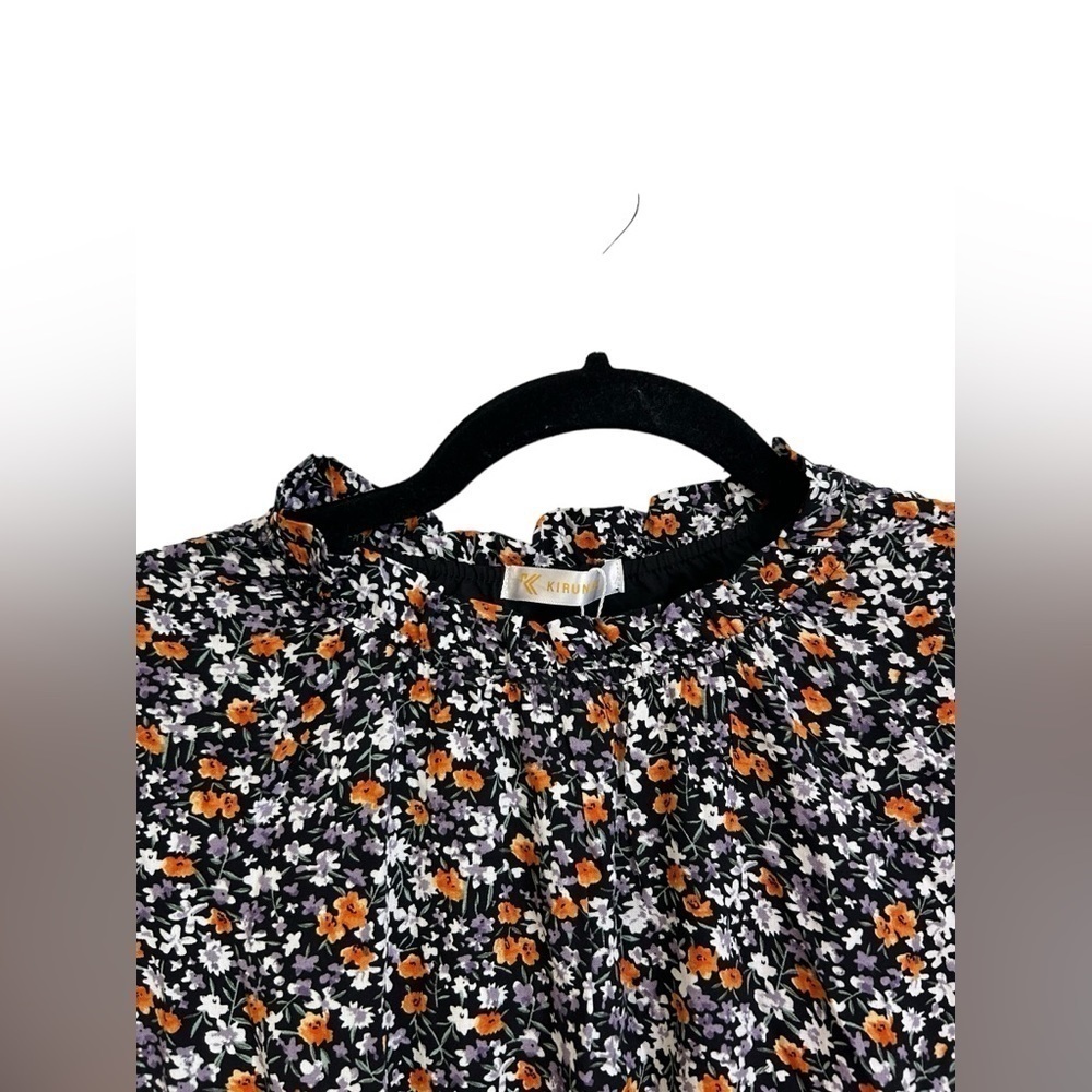 KIRUNDO Women's Capped Ruffle Sleeve Crew Neck Floral Flowy Dress Sz Small NWT - Picture 5 of 10